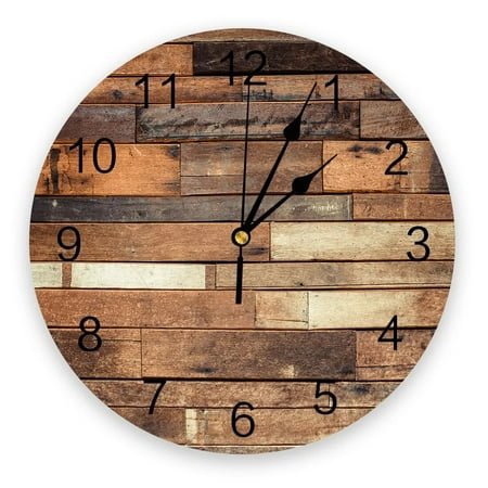 Old Wooden Board Wall Brown Wall Clocks Silent Home Cafe Office Wall Decor Clocks for Kitchen Wall Art Large Wall Clocks 25cm（10 Inch）