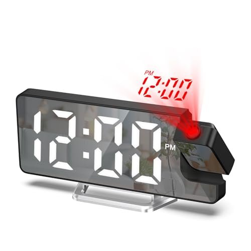 ORIA Projection Alarm Clock, 7.9'' Digital Alarm Clock with 180° Rotatable Projector, LED Alarm Clock with Temperature, 4-Level Dimmer, 12/24H, Snooze, for Home, Bedroom Ceiling, Living Room