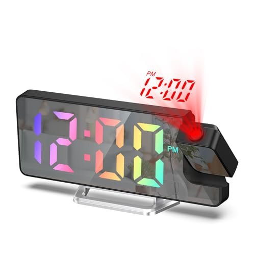 ORIA Projection Alarm Clock, Digital Clock with Projection on Ceiling, LED Alarm Clock with 7.9'' Large Screen, 4-Level Brightness, Snooze, 12/24H, Temperature, for Bedroom, Home, Heavy Sleepers