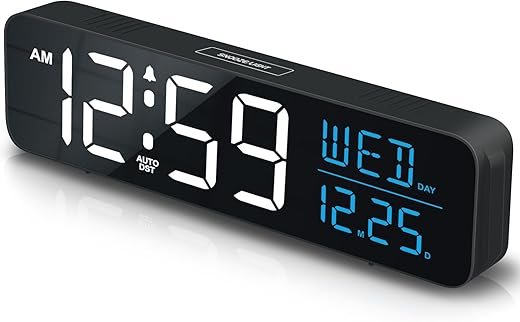 Peakeep Large Display Digital Alarm Clock for Bedrooms, Desk Table Clocks for Living Room Office, Loud for Heavy Sleepers Adults, Dimmable Plug in Electric Clock with Date Day of Week Temp Auto DST