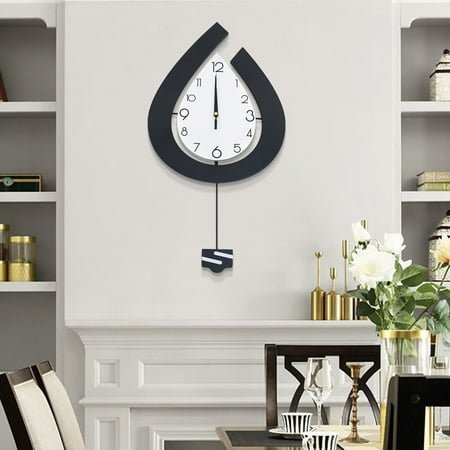 Pendulum Analog Wall Clock, Modern 11.81 x 22.44inch Large Silent Non Ticking Decorative Wall Clock for Living Room Dining Room Battery Operated