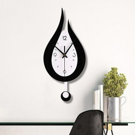 Pendulum Wall Clock, Glass Decorative Wall Clock, Battery Operated Schoolhouse Clocks, ,Decorative Wall Clock for Livingroom,Study or Office - Black