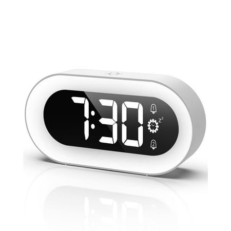 Pevode Digital Alarm Clock with Light, Musical Ringer, and Spare Battery(White+RGB)