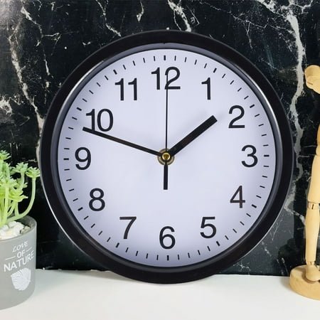 Pluokvzr Silent Wall Clock Silent Round Wall Clock 8 Inch Battery Powered Wall Clock for Living Room Home Bedroom Kitchen Black