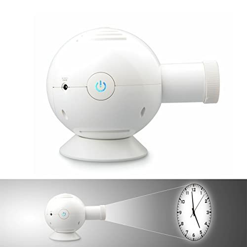 PolyGens Unique LED Analog Projection Clock with Night Light 360° Rotating Brightness/Size Adjustable Desktop Ceiling Mount Projector Clock for Home Deco (White)