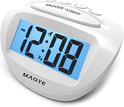 Portable Digital Alarm Clock Blue Backlight Ascending Alarm Volume Simple Basic Clock Bigger LCD Digits Display Snooze 2XAAA Battery Powered Travel Alarm Clock (Classic)