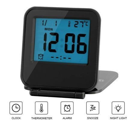 Portable Foldable Tabletop Travel Digital Alarm Clock with Temperature Calendar Date Week