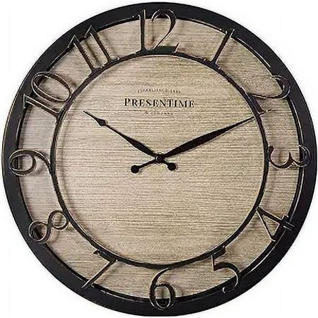 Presentime & Co 13 Farmhouse Series Wall Clock, Quartz Movement, Shiplap Style,Raised 3D Arabic Numeral, Oil Rubbed Bronze