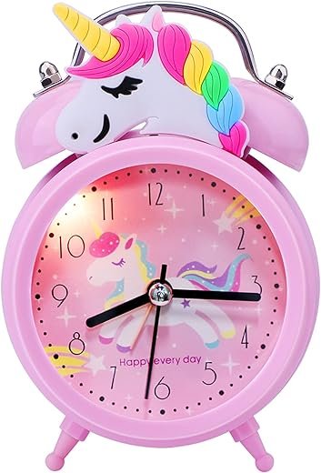 QearFun Unicorn Alarm Clock for Girls Kids, Cute Bedroom Decoration, Non Ticking Silent Second Hand, w/Backlight Super Loud Twin Bell, for Kids Toddlers Unicorn Gifts 1