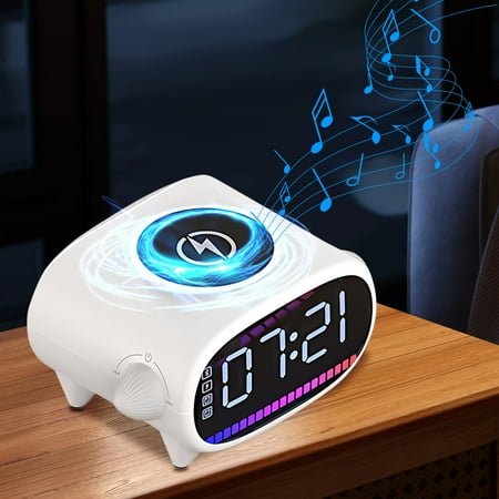 Quinlirra Multi-Function Five-In-One Alarm Clock Bluetooth Speaker Wireless Quick Charge Nightlight Clock Desktop Wireless Charger Iphone Charger Fast Charging Iphone 15 Charger Halloween Gifts