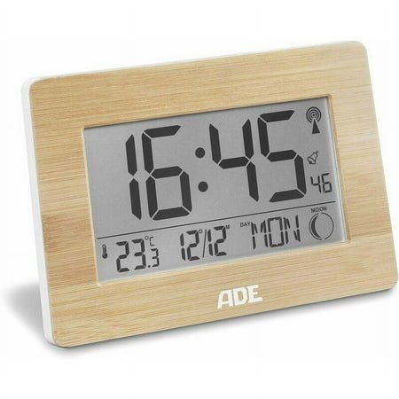 Radio Controlled Clock Digital clock with DCF time signal, real bamboo housing, LCD display, thermometer, alarm clock and calendar. Including battery, 2.8 x 22.9 x 16.1 cm