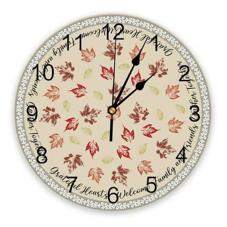 Red Maple Leaf Wall Clock Large Modern Kitchen Dinning Round Wall Clocks Bedroom Silent Hanging Watch（10 Inch）