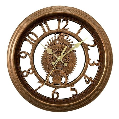 Retro Style Clock 11 inch Industrial Large Quarz Clocks Silent Non Ticking for Living Room Lounge Bar - Antique Copper