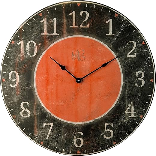 River City Clocks Large Distressed Orange and Black Wall Clock