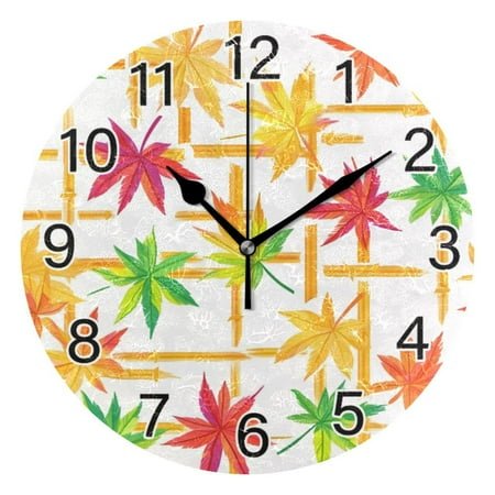 Ryvnso Autumn Fall Maple Leaves Wall Clock Non Ticking Silent Kitchen Clock Battery Operated Clocks 10 inch