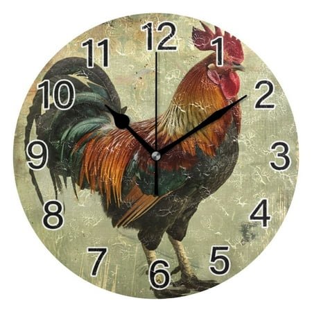 Ryvnso Farmhouse Rooster Wall Clock Non Ticking Silent Kitchen Clock Battery Operated Clocks 10 inch