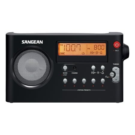 Sangean All in One Compact Portable Digital AM/FM Radio with Built-in Speaker, Earphone Jack, Alarm Clock Plus 6ft Aux Cable to Connect Any Ipod, Iphone or Mp3 Digital Audio Player