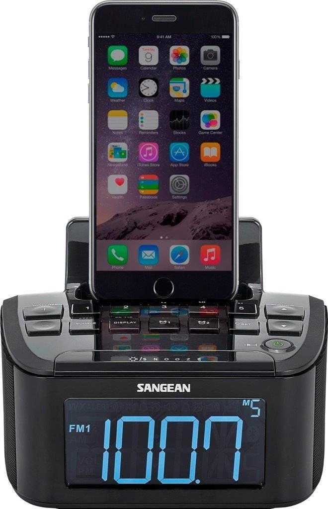 Sangean America, Inc. RCR-28 AM/FM-Stereo/Aux-in Digital Tuning Clock Radio with Lightning Connector Dock for iPhone 5/5s/5c/6/6Plus/6s/6sPlus,Black