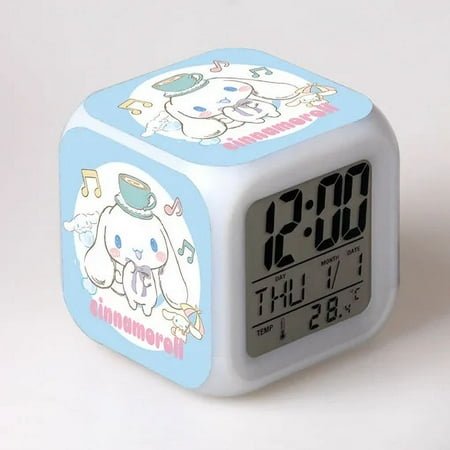 Sanrio Hello Kitty LED Glowing Alarm Clock Anime Melody Kuromi Cinnamoroll Cartoon Kids Digital LED Alarm Clock Christmas Gifts