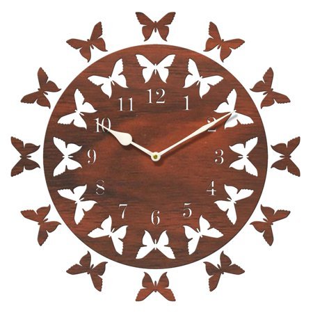 Sehaz Artworks Brown Wall Clocks For Bedroom | Wall Clock For Living Room | Designer Wooden Butterflies Clocks For Home/Wall Decor 10 Inch