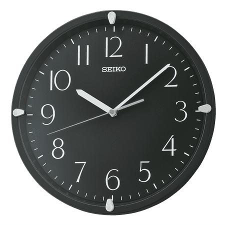 Seiko 12 Quartz Traditional Round Black Analog Quartz Wall Clock, QHA007KLH