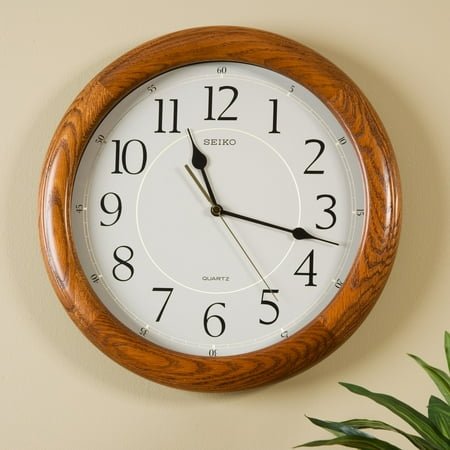 Seiko 13 Round Brown Oak Quiet Sweep Wall Clock, Analog, Quartz QXA129BLH