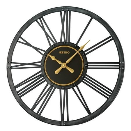 Seiko 24 Bennett Farmhouse Industrial Round Wall Clock, Black, Analog Quartz QXA764KLH