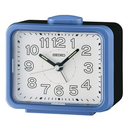 Seiko 3.5 inch Akarui Bell Alarm, Blue Traditional Analog Quartz Desk Clock QHK061LLH