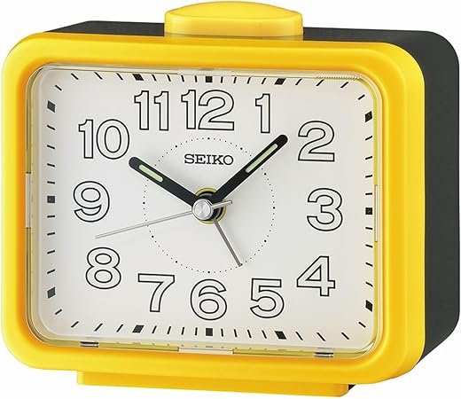 Seiko Akarui Non Ticking Bedroom Alarm Clock, 3.5 Inch, Yellow