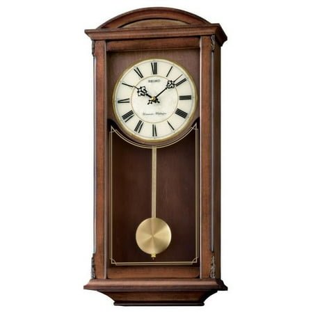 Seiko Circular & Classic Wooden Wall Clock Pendulum and Chime, Brown, Analog, Quartz QXH071BLH