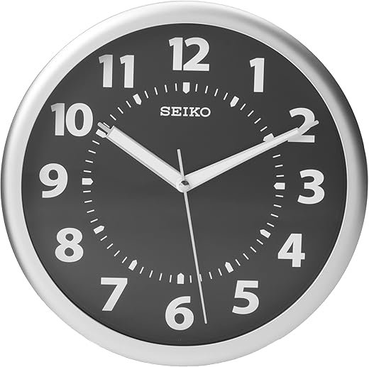 Seiko Wall Clock Silver-Tone Metallic Case Luminous Numerals