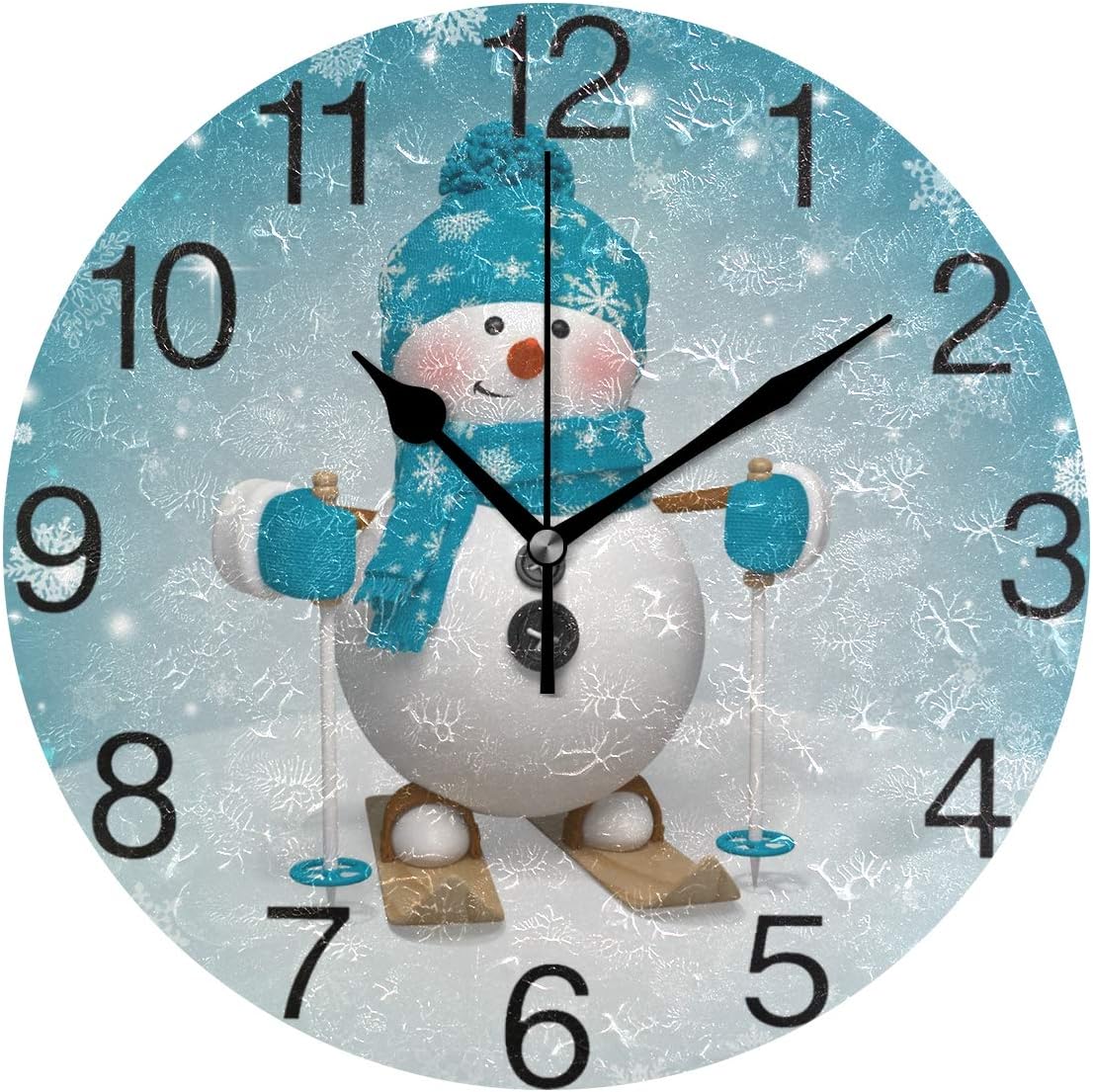 senya Christmas Cartoon Snowman Design Round Wall Clock, Silent Non Ticking Oil Painting Decorative for Home Office School Clock Art