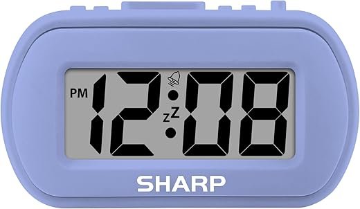 Sharp Digital Alarm Clock – Tactile Case with Soft Rubberized Finish - Battery Operated – Blue Backlight on Demand – Ascending Alarm – Easy to Use – Lavender