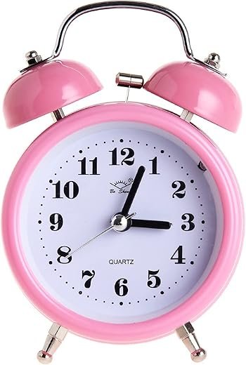 SHISEDECO 3 Inches Cute Twin Bell Loud Alarm Clock Silent Analog Quartz Nightlight Tableclock Battery Operated for Kids, Seniors, Heavy Sleepers, Decorations for Bedroom, Living Room (Round-Pink)