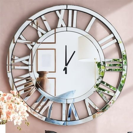 SHYFOY Round Wall Clock- Modern Clocks Mirrored Wall Decor 34'' W X 34'' H