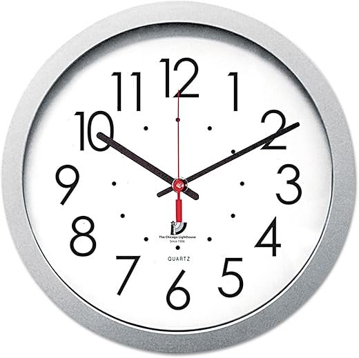 Silver Contemporary Clock, 14.5" Overall Diameter, Silver Case, 1 Aa (Sold Separately)