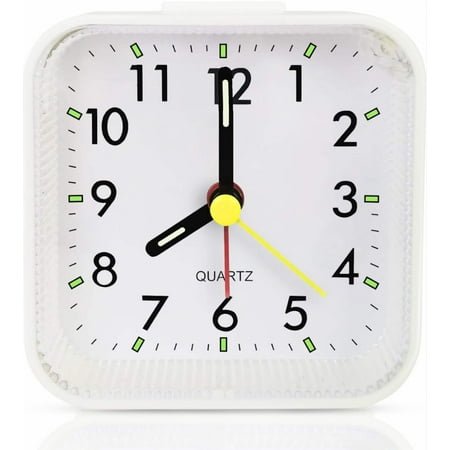 Small Analog Alarm Clock Battery Operated, Travel Silent with No Ticking Analog Quartz Snooze, Light