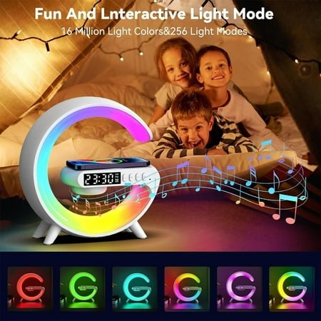 Smart LED Table Lamp,Bluetooth Speaker Wireless Charger RGB Alarm Clock Night Lightfor Bedroom, Office, and Home Decor Hot