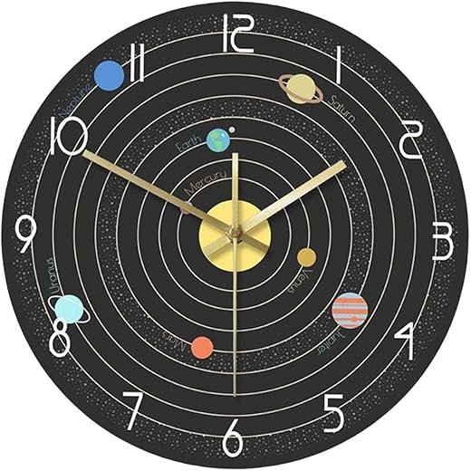 Solar System Home Wall Clock Non Ticking 12" Analog for Bedroom Living Room