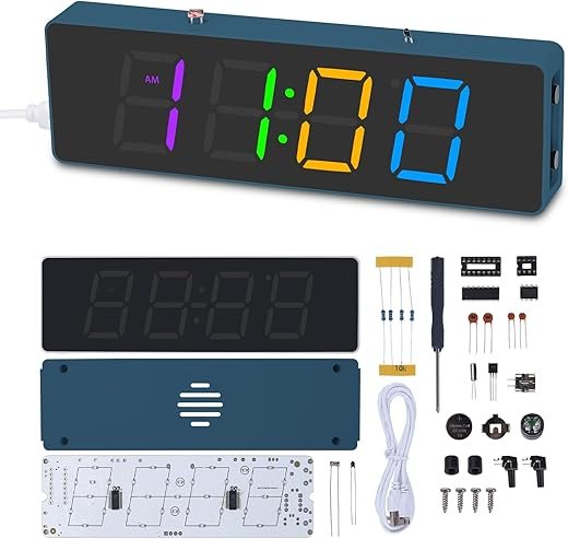 Soldering Practice Kit,4-Digit Digital Alarm Clock Kit with RGB Colorful Modes,Large Diplay DIY Clock Soldering Project Kit for Students and Beginners Soldering and Learning Home Office Use