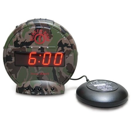 Sonic Alert - Sonic Bomb Dual Alarm Clock and Bed Shaker Vibrator with Digital Display - Green Camo