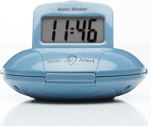 Sonic Alert Digital Alarm Clock - Travel Alarm Clock for Heavy Sleepers - Bed Shaker Alarm Clock - Vibrating Alarm Clock Under Pillow - Battery Operated – Jade