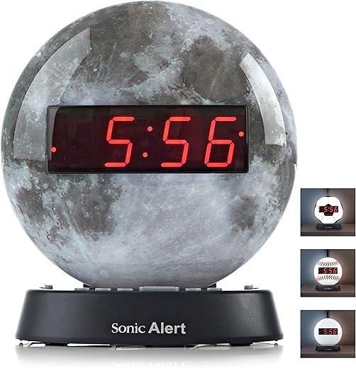 Sonic Alert Moon Alarm Clock Nightlight | Soft Ambient Light for Children in The Dark | Recordable Alarm Clock for Heavy Sleepers | Built-in Speake, Aux Connection