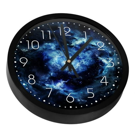 Space Galaxy Nebula Starry Blue Silent Wall Clock, Non Ticking Battery Operated 9.8 Inch Wall Clocks for Bedroom Kitchen Home Office School Art Decor