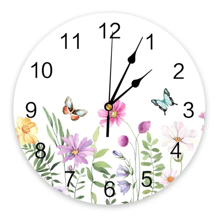 Spring Flower Butterfly Large Wall Clocks Kids Room Silent Wall Watch Office Home Decor 10h Hanging Watch Gift（10 Inch）