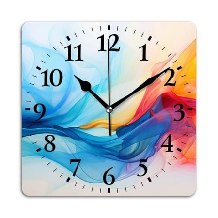 Square Wall Clock,Colorful BackgSquare With Blurred Shapes,Silent Non-Ticking Wall Clock Decor for Home Office Kitchen Living Room Bedroom(10inch)