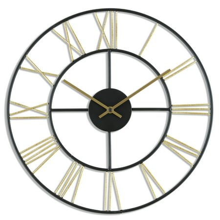 Sterling & Noble 16 Gold Indoor Round Modern Open Roman Numeral Metal Analog Wall Clock with Quartz Movement