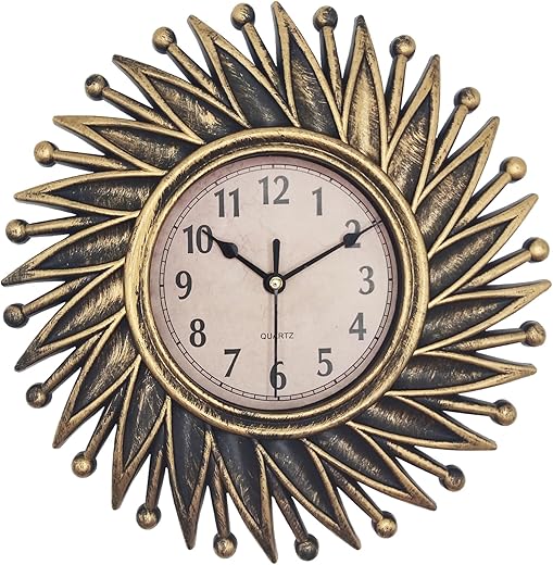 Sunburst Clock, Small Retro Wall Clocks Battery Operated, 10 Inch Mid Century Vintage Decorative Wall Clock for Living Room, Bedroom, Kitchen, Bathroom, Office - Bronze