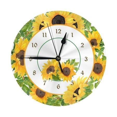 Sunflower Circle Floral Wall Clock - 10 Inch Silent Non-Ticking Wall Clocks -Country Retro Rustic Style Decorative For Living Room Kitchen Home Bathroom Bedroom