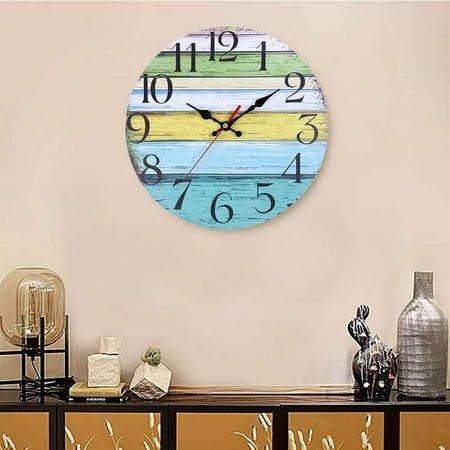 Sunggoko Silent Wall Clock Clearance！ Non-Ticking Wall Clock Antique Vintage Retro Decor Kitchen Wooden Rustic Wall Home Shabby Clock Room Decoration & Hangs